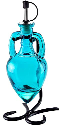 Couronne Company M405-250-09 Amphora Single Oil & Vinegar Glass Cruet Set w/Stand, 6.1 oz, Aqua, 1 Piece