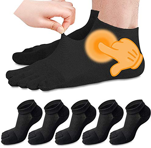 MOAMUN 5 Paia Di Calze con Dita Calzini Con Dita Separate Uomo Calze Uomo, Uomini Calzini Cinque Dita Calze in Cotone Morbido E Traspirante Low Cut Calzini Per Gli Uomini (Nero, 39-44)
