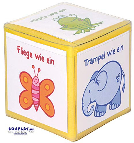 EDUPLAY 120541 Taschenwürfel klein 8 cm, gelb (1 Stück) mit 6 Einstecktaschen