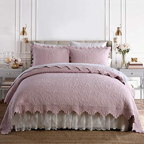 WDXN Tagesdecke 240Cm X 260Cm Bettüberwurf Sofaüberwurf Bett Decke Gesteppt,Einfarbig Bestickte Wendbare Sommer Tagesdecken Mit 2 Kissenbezügen,Pink,240 * 260cm