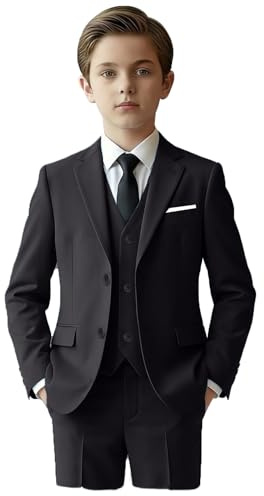 Yavakoor Boys Suits Slim Fit Suit for Kids Formal Outfit 5 Piece Coat Pants Shirt Set Dresswear for Boy Black Size 2T