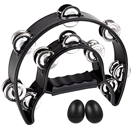 EastRock Double Row Tambourine,Metal Jingles Hand Held Percussion-Half Moon Tambourine for Adults, KTV, Party Black