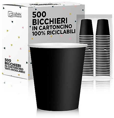 cubex professional 500 Bicchieri in Carta da 75 ML Neri, per Caffè, Acqua, Bevande Calde e Fredde, 100% Riciclabili