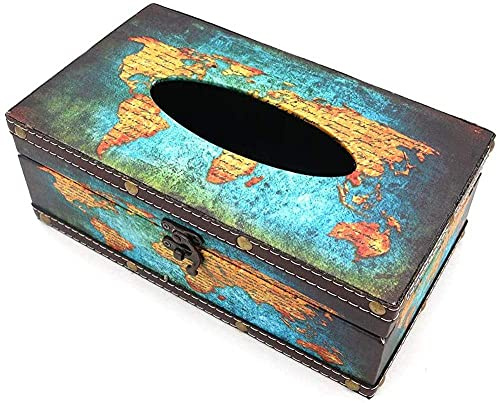POFET Vintage Chic Shabby Holz Tissue Box Halter Rechteck Handcraft Tissue Paper Box Cover Serviette Organizer Halter Home Lagerraum Büro Auto Dekoration mit Metallschloss - Karte