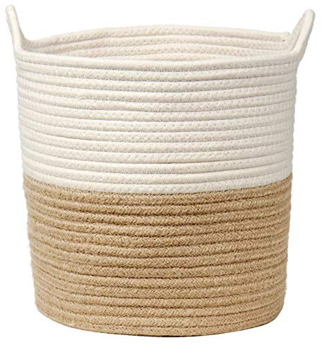 Briful Wäschekorb Aufbewahrungskorb aus Baumwolle Seil Wäschesammler Geflochten Korb Baby Spielzeug-Aufbewahrungsbehälter mit Griff für Wohnzimmer Kinderzimmer Badzimmer 28x28CM