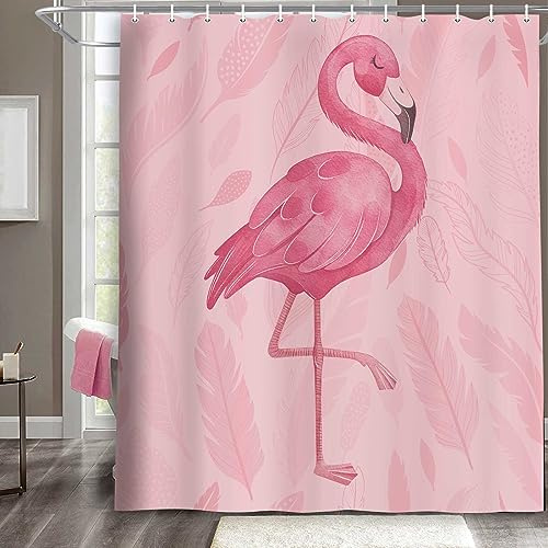 MERCHR Pink Shower Curtain, Cute Flamingo Shower Curtains, Modern Art Boho Bath Curtains, Pink Bathroom Accessories Set 71x71 Inches