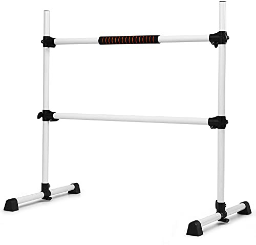 COSTWAY Barra de Ballet Independiente Móvil Altura Regulable Barra de Estiramiento Desmontable Barra de Ballet de Hierro Carga hasta 50 kg (Blanco Plateado)