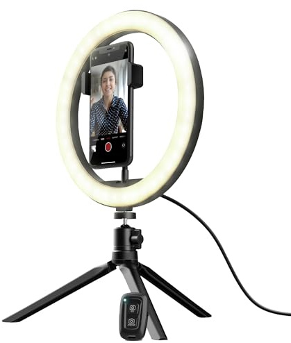 Trust Gaming Maku Ringlicht mit Stativ für Smartphone, LED Selfie Ringleuchte mit Bluetooth Fernbedienung für TikTok, YouTube, Videoanruf, Streaming, Makeup, Fotografie, Vlog - Schwarz