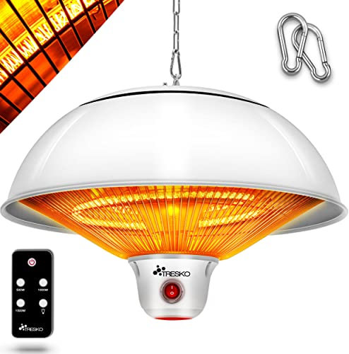 TRESKO Deckenheizstrahler 1500W mit Fernbedienung | Heizstrahler Wärmestrahler mit 3 Heizstufen | Terrassenstrahler Heizpilz Infrarot Innen & Außen | Infrarotstrahler Zeltheizer Decke Terrasse