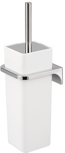 bremermann eckige WC-Garnitur Savona inkl. Wandhalterung zum Kleben oder Bohren & 1 Ersatzbürstenkopf - moderner WC-Bürstenhalter, für Badezimmer und Gäste-WC aus Kunststoff, weiß