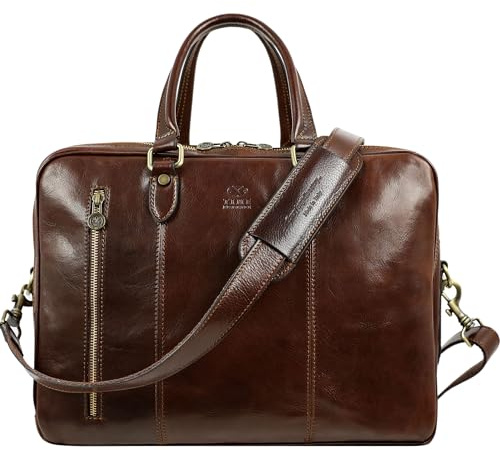 Time Resistance Leder Aktentasche handgefertigte Umhängetasche Laptoptasche für bis zu 15 Zoll Laptop Dokumententasche A4 umwandelbar zum Rucksack