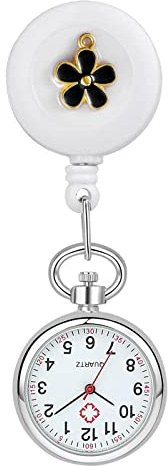 Avaner Krankenschwesteruhr Blumen Design Pflegeruhr: FOB Analog Quarzwerk Pulsuhr Ansteckuhr Unisex Silber schwesternuhren mit Pin Clip Arzt Doktor Medical Taschenuhr