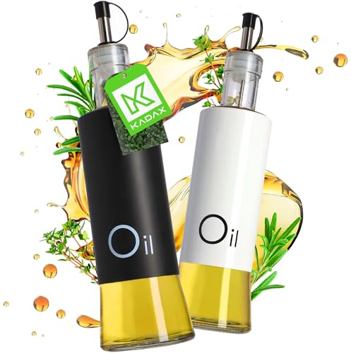KADAX Dispensador de condimentos líquidos, botella de vidrio con elementos de acero, dispensador de vidrio para aceite, vinagre, vinagreta, depósito de aceite, dispensador de aceite de oliva
