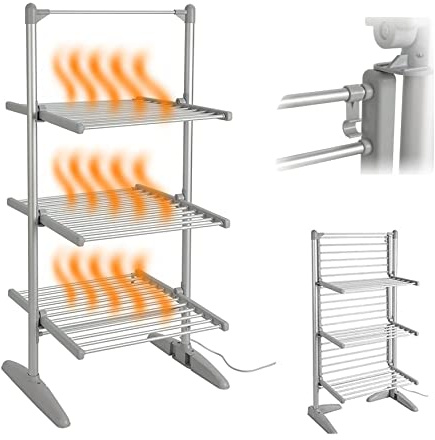 QCLUEU Secadora eléctrica Tendedero de ropa, Tendedero de ropa eléctrico con calefacción plegable de 3 niveles, Bastidores secos de calefacción para el hogar, Secado de pie plegable, Fácil almacenamie