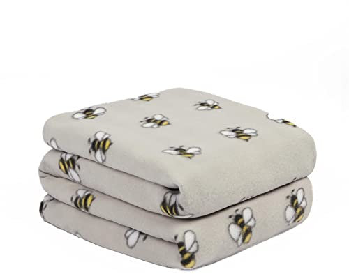 Dreamscene Bumble Bee Fleece Throw Blanket, Winter Warm Sofa Bed Grey Throw Bed Picnic Blanket Throw Over Soft Plush Garden Cosy Chair, Grey 120 x 150cm