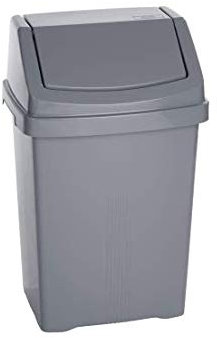 Silver- 25L Litre Plastic Swing Bin Waste Bin Swing Lid Garbage Rubbish Kitchen Dustbin Trash Can For Home Office Kitchen Swing Flip Top Closure High Grade Strong Robust