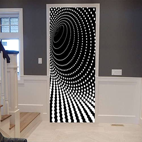 Fototapete Türtapete Selbstklebend Schwarz-Weiß Gesprenkelter Wirbel Türposter Abnehmbar Türfolie Poster Tapete 3D Kreative Türaufkleber Für Innentüren Wohnzimmer Schlafzimmer Küche Bad 90X200Cm