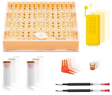 Wiesenfield WIE-BEESET-3 Imkerei-Starterset Königinnenzucht 2 Umlarvlöffel Weiselnäpfchen 10 Schlupfkäfige Weiselellenhalter Set Bienen Imker Grundausstattung