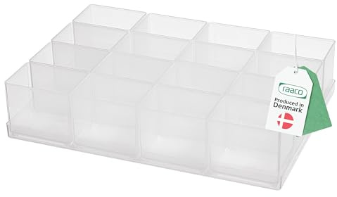 Raaco Caja de Insertos 55 16xA9-1, Bandeja con 16 Compartimentos, Caja de Insertos Transparente para Pequeñas Herramientas y Tornillos, Fácil de Limpiar, 16 x 22 x 4,7 cm