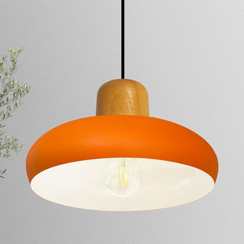 bamyum Ace-Holz Hängelampe Esstich Ø40 cm, Pendelleuchte Vintage Industrial aus Metall E27, Wohnzimmerlampe Hängend, Wohnzimmer, Küchenlampe Rot