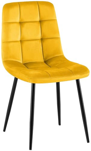 CLP Sedia da Pranzo Imbottita Antibes, Sedia da Cucina in Velluto con Schienale e Struttura in Metallo Nero, Portata 150 kg, Colore:Giallo