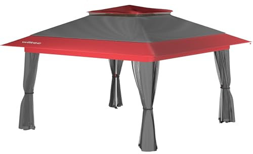 Wiltec Gazebo pieghevole con zanzariera, grigio rosso 3,92 x 3,92 m, impermeabile, UV 50+, Tendone per feste