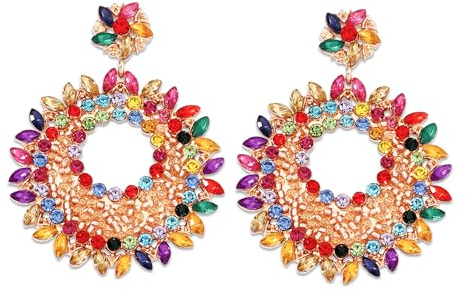 JUZICHEN Bunte Ohrringe Gross, Statement Glitzer Große Ohrringe, Modeschmuck Ohrring Bunt Hängend (Stil I)