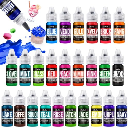 Colorant alimentaire – 26 couleurs – Colorant alimentaire liquide hautement concentré pour gâteau, pâtisserie, œufs de Pâques, boissons – Colorant alimentaire sans sucre pour fondant, glaçage, slime