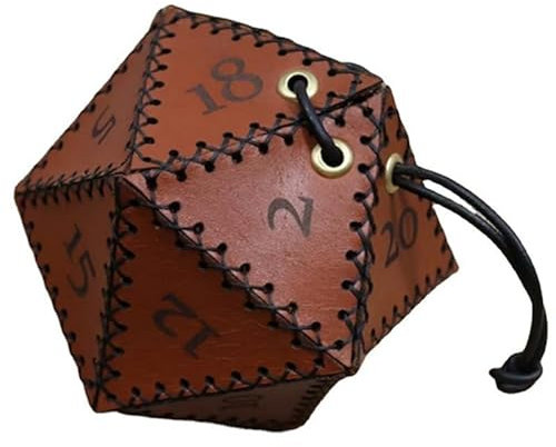 Läder 20-sidig tärningsväska, polyedrisk tärningspåse Bärbar dragväska, polygonal brun tärningsväska for RPG, spel, DND Dice Bag/1164
