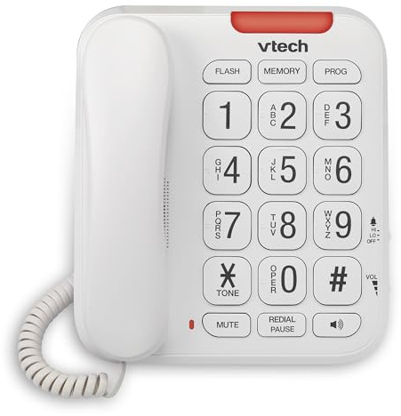 VTech SN1107 Corded Phone for Seniors with Oversized High-Contrast Buttons, Talking Digits, 10 Speed Dial, Visual Ringer, Full-Duplex Speakerphone