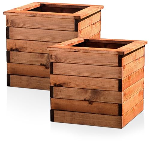 Hortico Plant Pots 2 x 47cm Wooden Planters for Garden, Square Planter, 46L