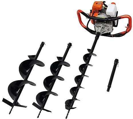 Levkitch Petrol Auger Post Hole Digger,Fence Post Digger Tool for Tree Planting,Earth Auger Hole Borer with 3 Drill Attachments and Extension Pole (52CC 1.98HP - 46 8 Drill Bits)