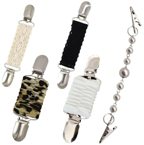 QFEHTHSK 4 Pullover-Clips, 1 Perlen-Clip, Elastischer Cardigan-Clip, Doppelseitiger Rutschfester Clip, Schalhalter, Outdoor-Hut-Clip, Vielseitiger Elastischer Clip