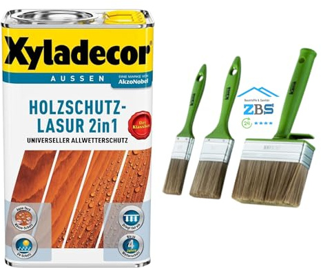 zbs24 Xyladecor Holzschutzlasur 2in1, keine Grundierung, Pinselset, tief eindringend, hoher UV-u. Nässeschutz, für alle Holzbauteile im Aussenbereich (farblos, 2,5 Liters)