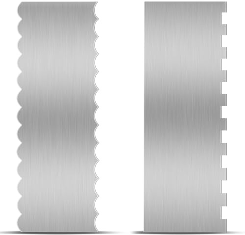 Stainless Steel Cake Scraper, 9 Inch Large Double Sided Patterned Stripe Edge Scraper Smoother, Cake Smoother Scraper for Mousse, Butter, Cream Cake Decoration (2 PCS)