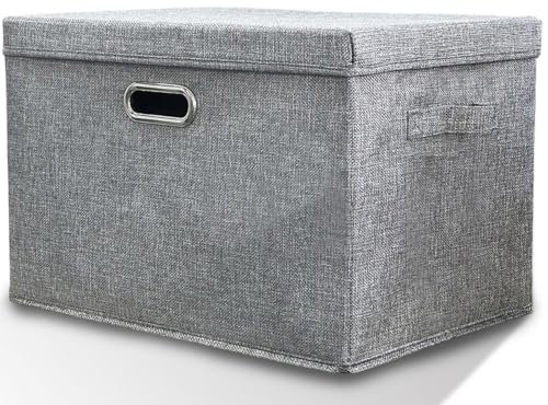 Storage Boxes with Lids Fabric, 38 L Collapsible Grey Large Stackable Cube Storage Box, Bedroom Foldable Wardrobe Shelves Organiser Decorative Baskets are used to Store Clothes Small Toys Keepsake