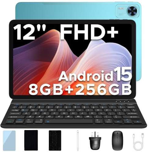 DOOGEE T36 2025 Newest Tablet 12'' Android 15 20GB+256GB/2TB TF T620 Octa-Core, 2.4K 90Hz Display, 8800mAh, 4G-LTE Android Tablets, Bluetooth 5.0+5G WiFi, Tablet with Keyboard, Pen, Mouse&Case, Blue