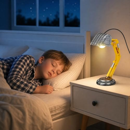 UKCOCO Schreibtischlampe Kinder Jungen: Bagger Nachttischlampe Deko Beleuchtung Bagger Nachtlicht Jungenzimmer für Schlafzimmer Arbeitszimmer Jungenlampen Nachttischlampe,USB-Stromversorgung