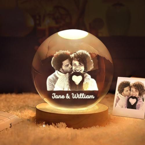 Hainadian Bola de cristal personalizada, luz nocturna, globo de nieve, foto de cristal 3D, marco de fotos personalizado (8 cm)