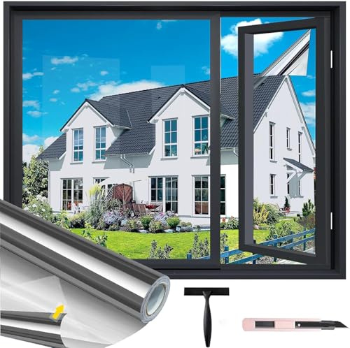 Evofensteere (118 x 200 cm, argenté) - Film de protection solaire pour fenêtre - Protection contre la chaleur à l'intérieur ou à l'extérieur - Film miroir sans résidus - Protection contre la chaleur