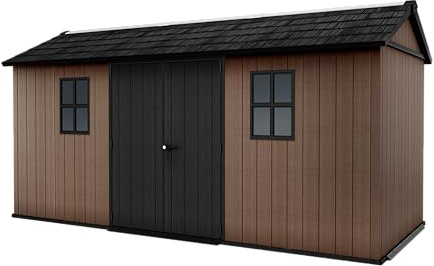 Keter Casetta da Giardino Newton 7515/1575, Effetto Legno Naturale, Porte e Finestre Orientabili, Marrone, 9 m², 230x476x246H cm
