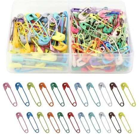 SacJkt Maschenmarkierer Metall, 200 Stück Sicherheitsnadeln, 30mm und 19mm Sicherheitsnadel Set mit Aufbewahrungsbox, Maschenmarkierer für Kleidung, Handwerk und Nähen