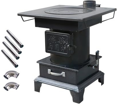 Werkstattofen Holz, Tragbarer Campingkocher, Outdoor Ofen Holzofen, Kaminofen Holzofen, Heißer Zeltofen for Grillpicknick im Freien, Wintercamping, Kochen(with 2m Smoke Pipe)