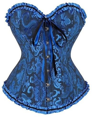 Shyllin Corset Femme, Broderie Bustier Classique, Sexy Steampunk Gothique Bustier Top Noir (FR/ES, Alpha/lettres, TG, Taille normale, Taille normale, Dark Blue)