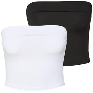 Urban Classics Damtopp Ladies Bandeau Cropped Top 2-pack, axelbandslös och magfri topp i dubbelpack, storlekar XS – XL, svart/vit, L