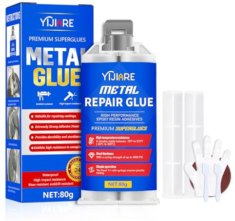 Pegamento para Metales, Epoxi de Fundición Impermeable de 80g Alta Resistencia, El Adhesivo y Relleno Líquido Más Fuerte para Metales, Plásticos, Acero Inoxidable, Cemento, Cerámica