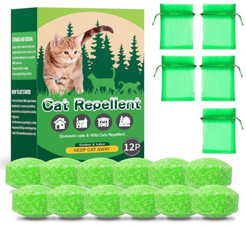 Quenxiyu Cat Repellent Outdoor, Dog Repellent, Natural Peppermint Oil Cat&Dog Deterrent Outdoor and Indoor, Keep Cats Out of Yard Permanently, Protect Your Yard and Furniture, 12 Count (Pack of 1)