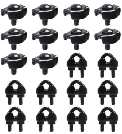 Crapyt 20 Stück 304 Edelstahl U-Bolzen Drahtseil-Kabelklemmen, M4 5/32 Zoll Drahtseilklemmen, Klemm-Set, Simplex-Einzelbolzen für Sicherheit im Freien (M4, schwarz)