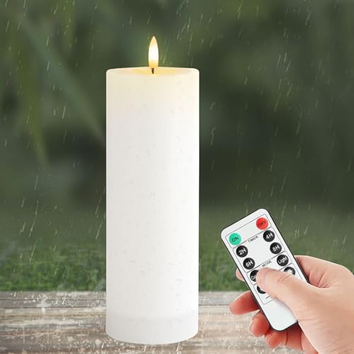 MeYuxg 10CM x 30CM LED Kerzen Outdoor mit Timerfunktion, Wasserdichte LED-Kerzen mit Fernbedienung, LED Kerzens Flackernde Flammenlose, Große Kunststoff Outdoor-Kerzen, 1 Stück