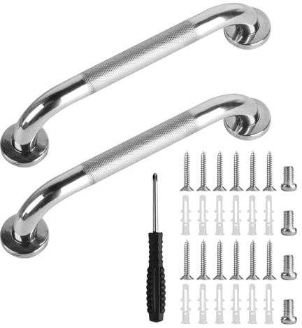 2 Pcs Shower Grab Rails for Bathroom Grab Handles for Elderly-with Screws | Anti-Slip Stainless Steel Disability Aids,for Bathroom Handrails, Kitchen Toilet Outdoor Steps Bath Shower Safety Handles